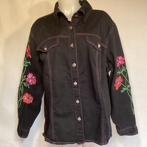 Bob Mackie Wearable Art Black Embroidered Floral Jacket Women’s size 1X